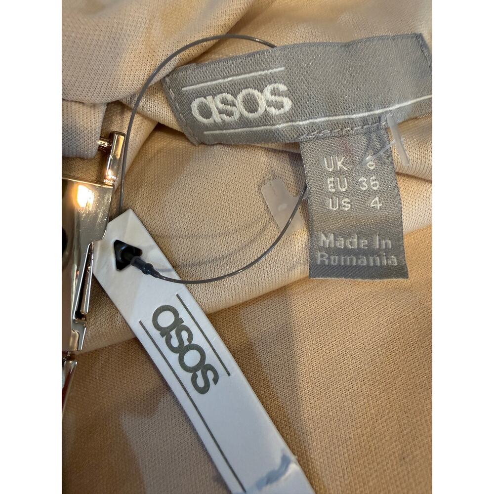 NWT ASOS Size US 4 Cream/Beige/Nude Buckle Strap Peplum Midi Dress - Picture 4 of 9